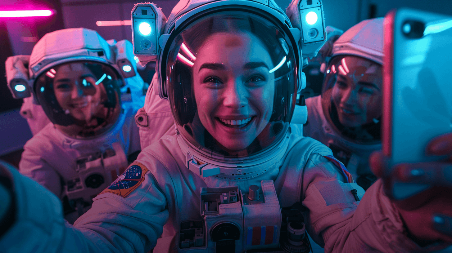 KI generiertes Bild: Gruppe von Astronaut:innen machen ein Selfie