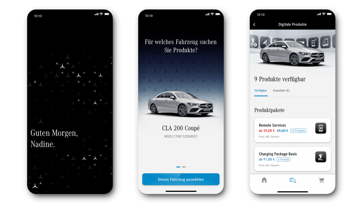Screen der personalisierten Mercedes App