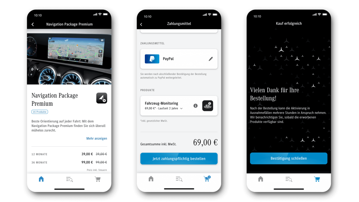 Screen der Navigation in der Mercedes App