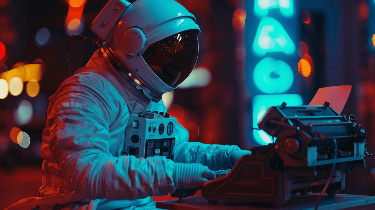 KI generiertes Bild eines Astronauten an einer Schreibmaschine